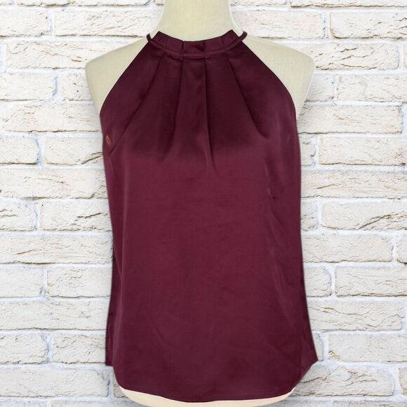 Ann Taylor Tops - Ann Taylor Pleated Burgundy Sleeveless Tank Top Sz Small - Satin Material